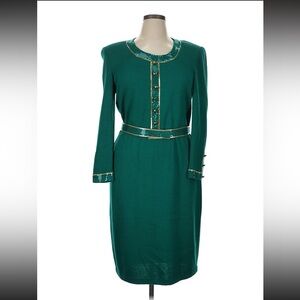 SOLD St. John Evening Dress and Belt Green And Gold Paillettes Size 14